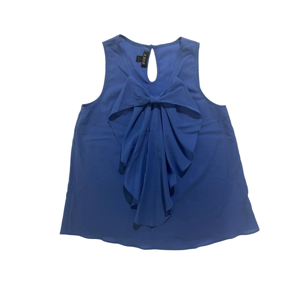A. Byer Blue Bow Front Sleeveless Blouse Top‎ Size M